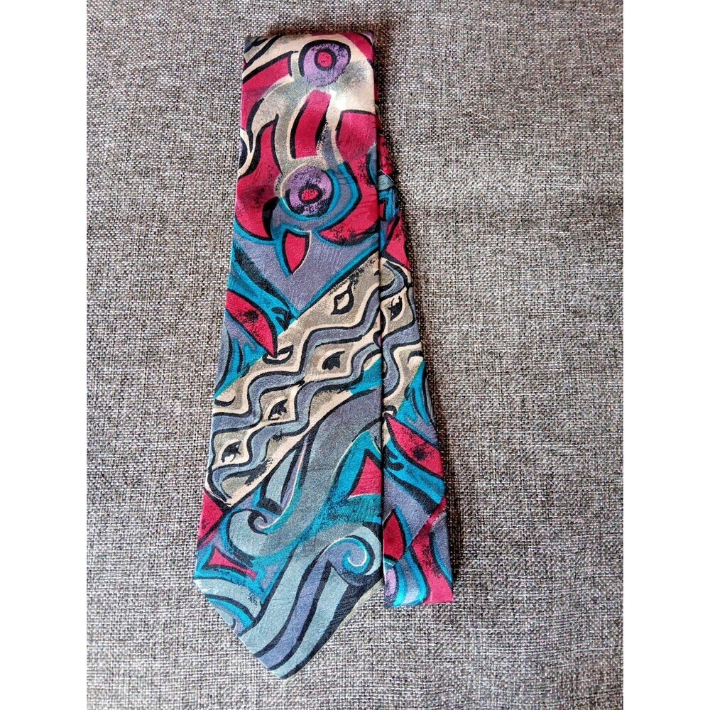 Italianissimo Tie 70s 80s 90s Y2K Mens Blue Gray Beige Red 4 Wide 57 Long